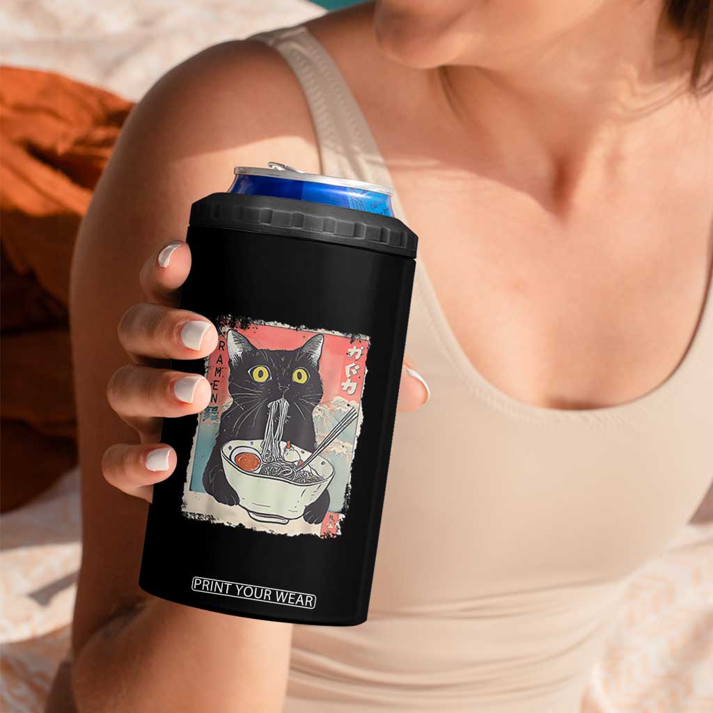 Funny Black Cat Eating Ramen Noodle Graphic 4 in 1 Can Cooler Tumbler Japanese Anime Manga Kawaii Cats TS02 Print Your Wear