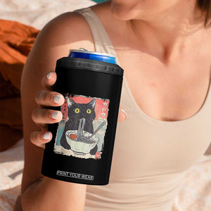 Funny Black Cat Eating Ramen Noodle Graphic 4 in 1 Can Cooler Tumbler Japanese Anime Manga Kawaii Cats TS02 Print Your Wear