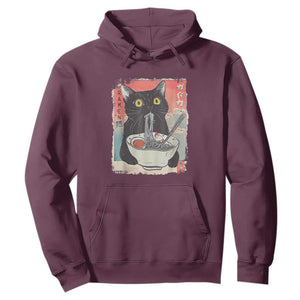 Funny Black Cat Eating Ramen Noodle Graphic Hoodie Japanese Anime Manga Kawaii Cats TS02 Maroon Print Your Wear
