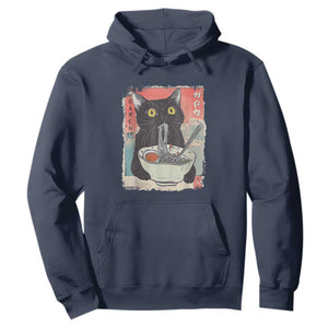Funny Black Cat Eating Ramen Noodle Graphic Hoodie Japanese Anime Manga Kawaii Cats TS02 Navy Print Your Wear
