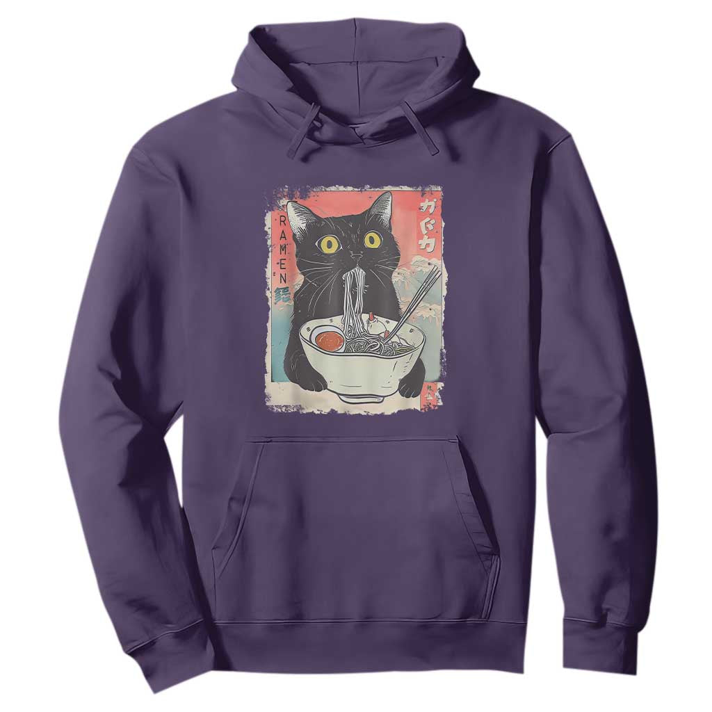 Funny Black Cat Eating Ramen Noodle Graphic Hoodie Japanese Anime Manga Kawaii Cats TS02 Purple Print Your Wear