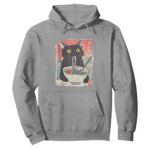 Funny Black Cat Eating Ramen Noodle Graphic Hoodie Japanese Anime Manga Kawaii Cats TS02 Sport Gray Print Your Wear