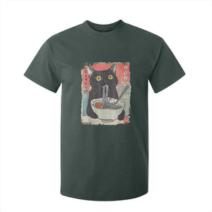 Funny Black Cat Eating Ramen Noodle Graphic T Shirt For Kid Japanese Anime Manga Kawaii Cats TS02 Dark Forest Green Print Your Wear