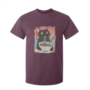 Funny Black Cat Eating Ramen Noodle Graphic T Shirt For Kid Japanese Anime Manga Kawaii Cats TS02 Maroon Print Your Wear