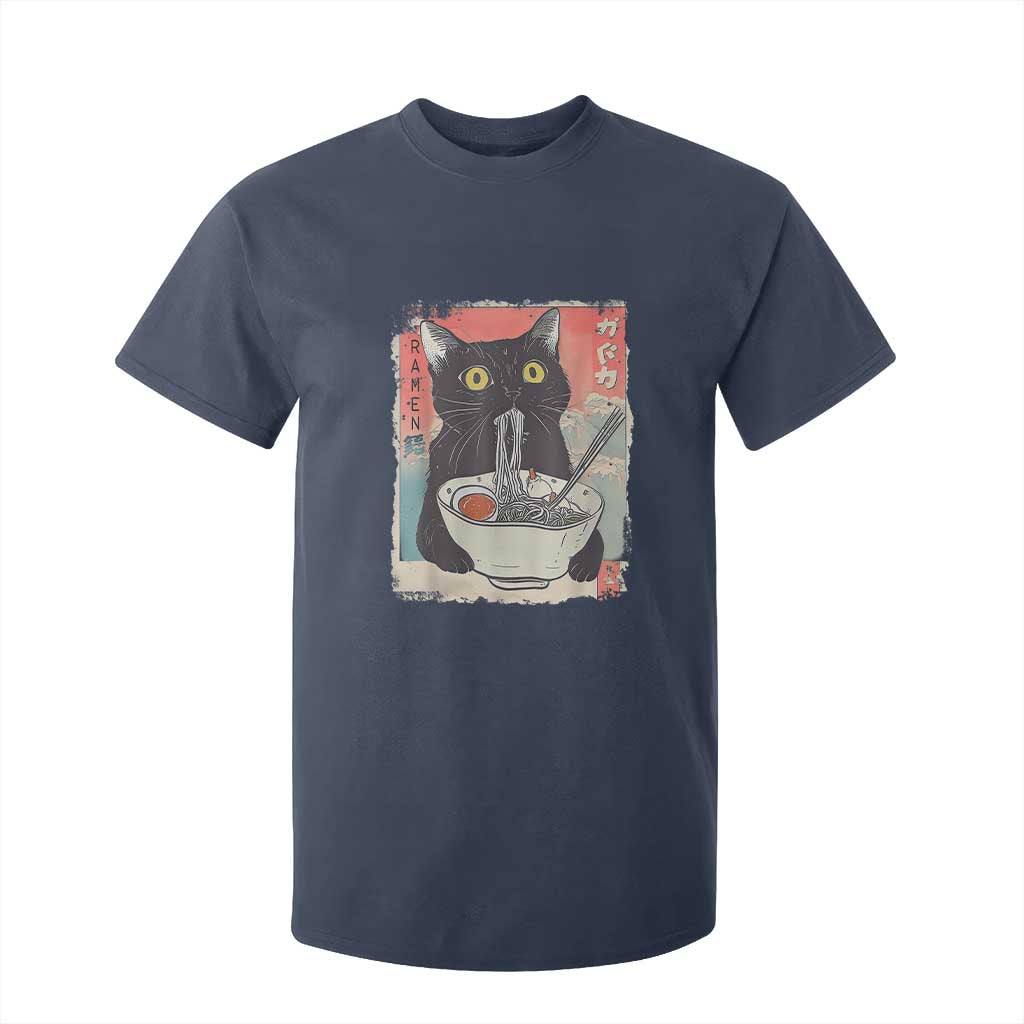 Funny Black Cat Eating Ramen Noodle Graphic T Shirt For Kid Japanese Anime Manga Kawaii Cats TS02 Navy Print Your Wear
