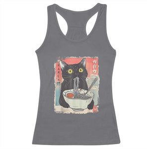 Funny Black Cat Eating Ramen Noodle Graphic Racerback Tank Top Japanese Anime Manga Kawaii Cats TS02 Charcoal Print Your Wear
