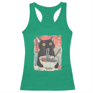 Funny Black Cat Eating Ramen Noodle Graphic Racerback Tank Top Japanese Anime Manga Kawaii Cats TS02 Irish Green Print Your Wear