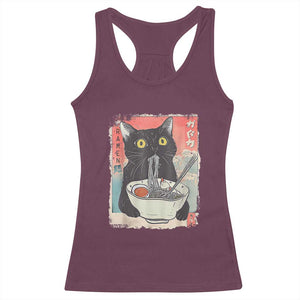 Funny Black Cat Eating Ramen Noodle Graphic Racerback Tank Top Japanese Anime Manga Kawaii Cats TS02 Maroon Print Your Wear