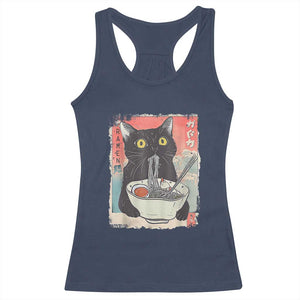 Funny Black Cat Eating Ramen Noodle Graphic Racerback Tank Top Japanese Anime Manga Kawaii Cats TS02 Navy Print Your Wear