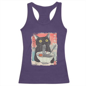 Funny Black Cat Eating Ramen Noodle Graphic Racerback Tank Top Japanese Anime Manga Kawaii Cats TS02 Purple Print Your Wear