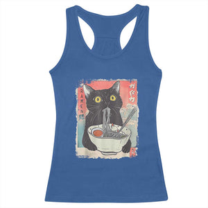 Funny Black Cat Eating Ramen Noodle Graphic Racerback Tank Top Japanese Anime Manga Kawaii Cats TS02 Royal Blue Print Your Wear