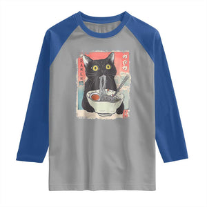 Funny Black Cat Eating Ramen Noodle Graphic Raglan Shirt Japanese Anime Manga Kawaii Cats TS02 Sport Gray Royal Print Your Wear