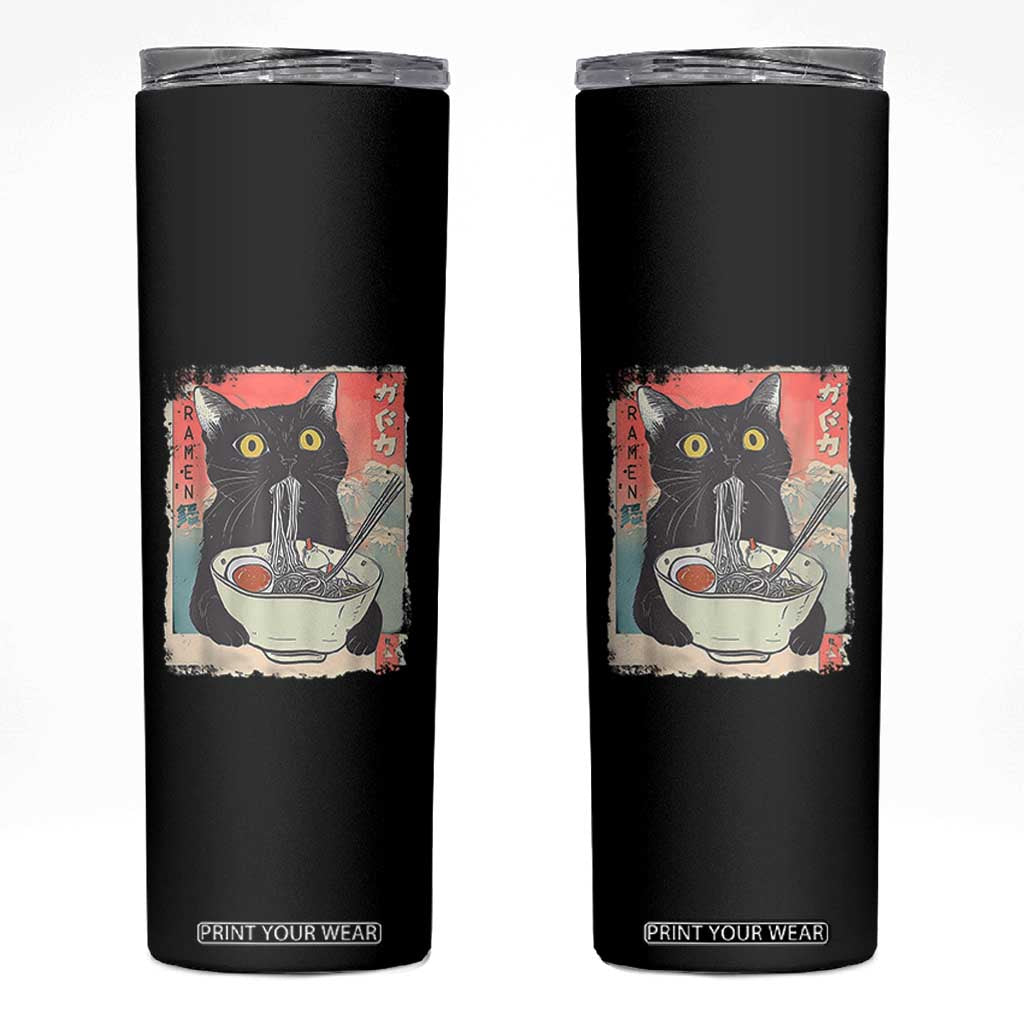 Funny Black Cat Eating Ramen Noodle Graphic Skinny Tumbler Japanese Anime Manga Kawaii Cats TS02 Black Print Your Wear