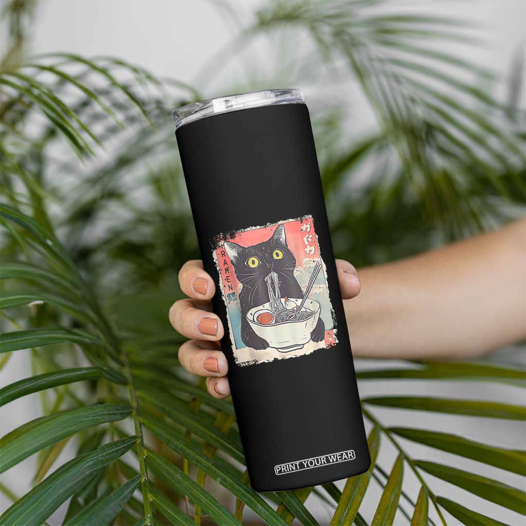 Funny Black Cat Eating Ramen Noodle Graphic Skinny Tumbler Japanese Anime Manga Kawaii Cats TS02 Print Your Wear