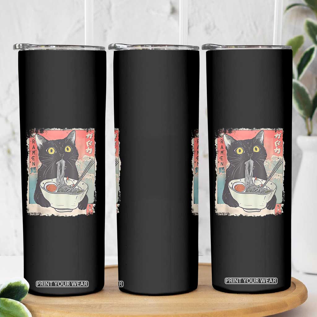 Funny Black Cat Eating Ramen Noodle Graphic Skinny Tumbler Japanese Anime Manga Kawaii Cats TS02 Print Your Wear