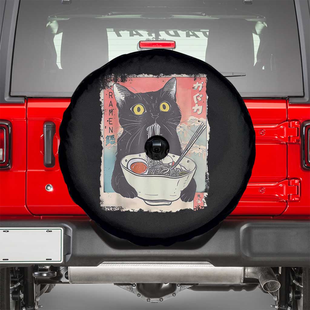 Funny Black Cat Eating Ramen Noodle Graphic Spare Tire Cover Japanese Anime Manga Kawaii Cats TS02 Black Print Your Wear