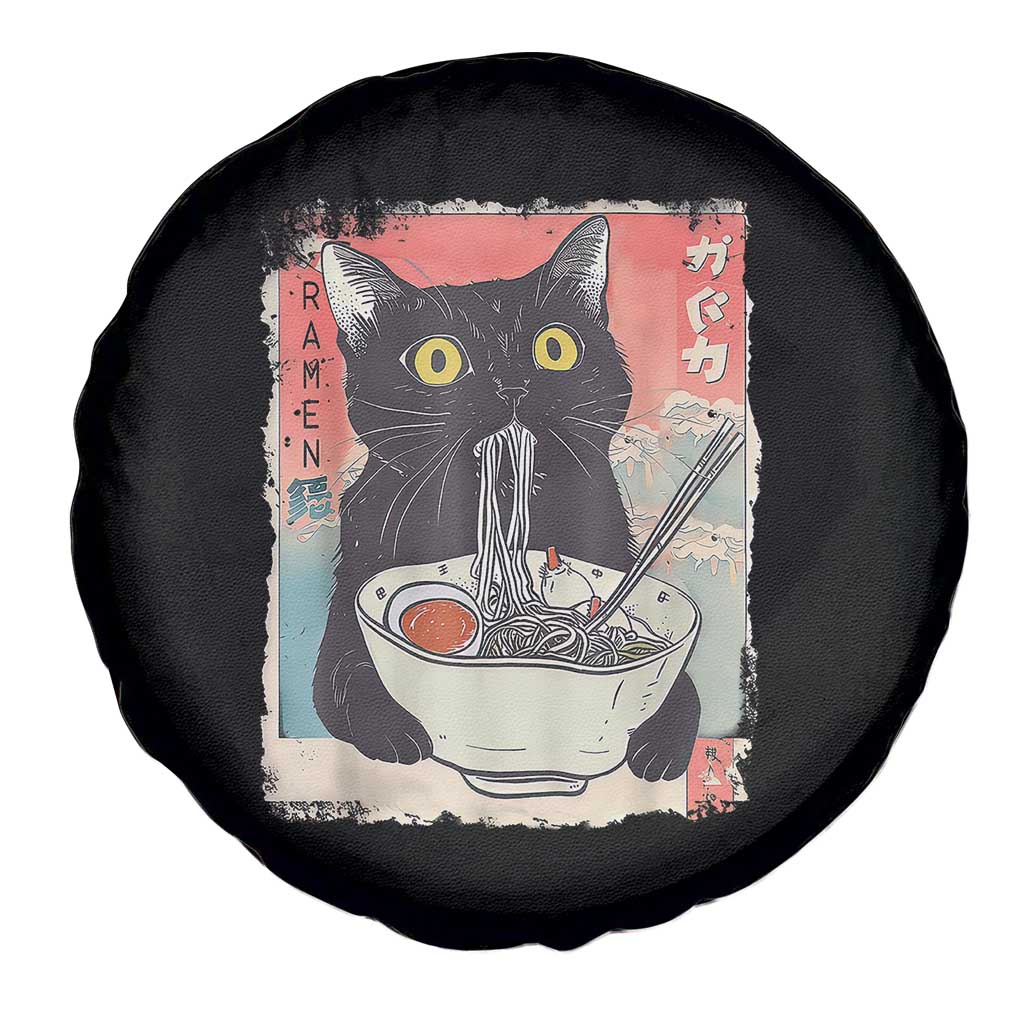 Funny Black Cat Eating Ramen Noodle Graphic Spare Tire Cover Japanese Anime Manga Kawaii Cats TS02 Print Your Wear