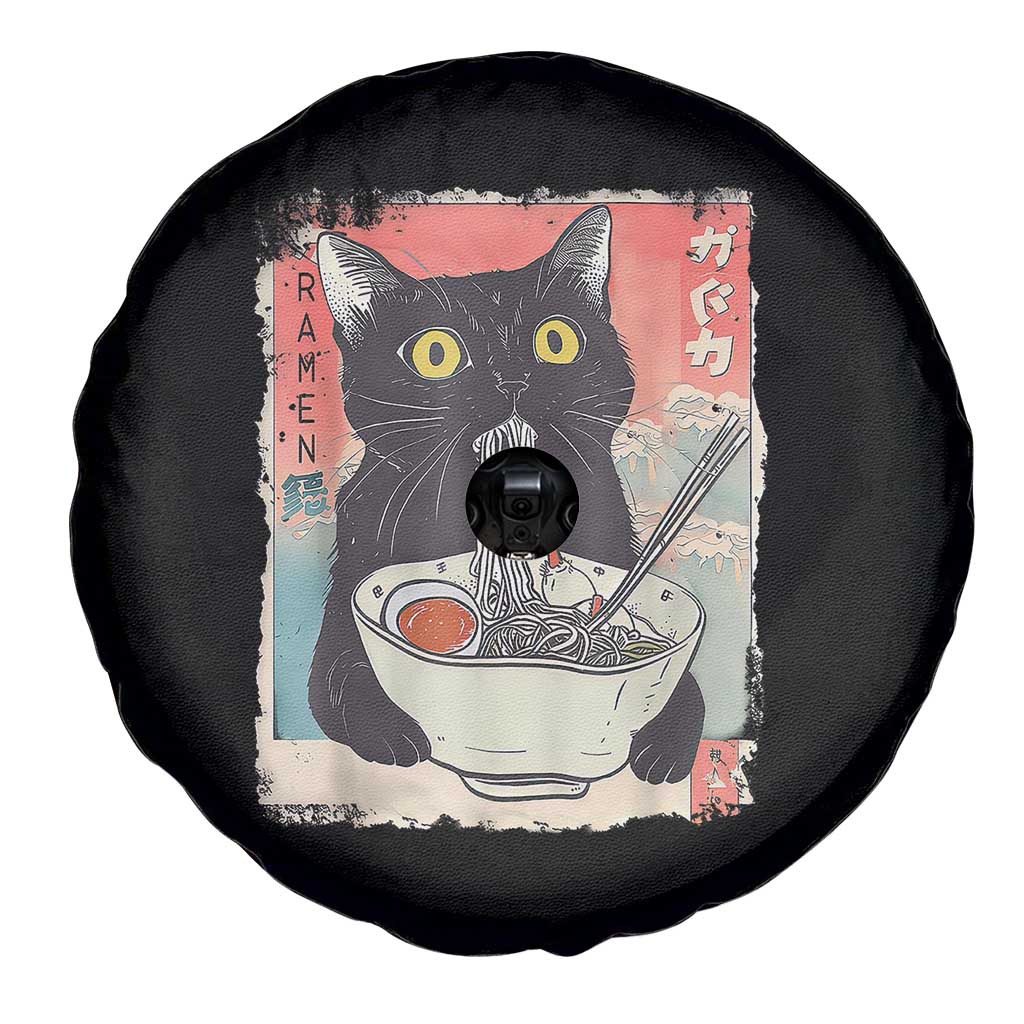 Funny Black Cat Eating Ramen Noodle Graphic Spare Tire Cover Japanese Anime Manga Kawaii Cats TS02 Print Your Wear