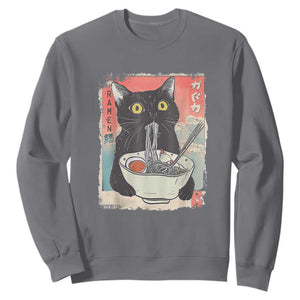 Funny Black Cat Eating Ramen Noodle Graphic Sweatshirt Japanese Anime Manga Kawaii Cats TS02 Charcoal Print Your Wear