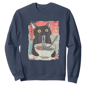 Funny Black Cat Eating Ramen Noodle Graphic Sweatshirt Japanese Anime Manga Kawaii Cats TS02 Navy Print Your Wear
