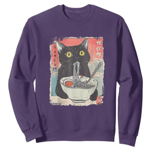 Funny Black Cat Eating Ramen Noodle Graphic Sweatshirt Japanese Anime Manga Kawaii Cats TS02 Purple Print Your Wear