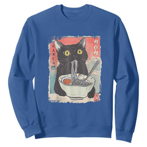 Funny Black Cat Eating Ramen Noodle Graphic Sweatshirt Japanese Anime Manga Kawaii Cats TS02 Royal Blue Print Your Wear
