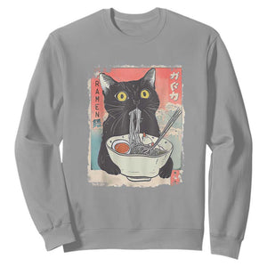 Funny Black Cat Eating Ramen Noodle Graphic Sweatshirt Japanese Anime Manga Kawaii Cats TS02 Sport Gray Print Your Wear
