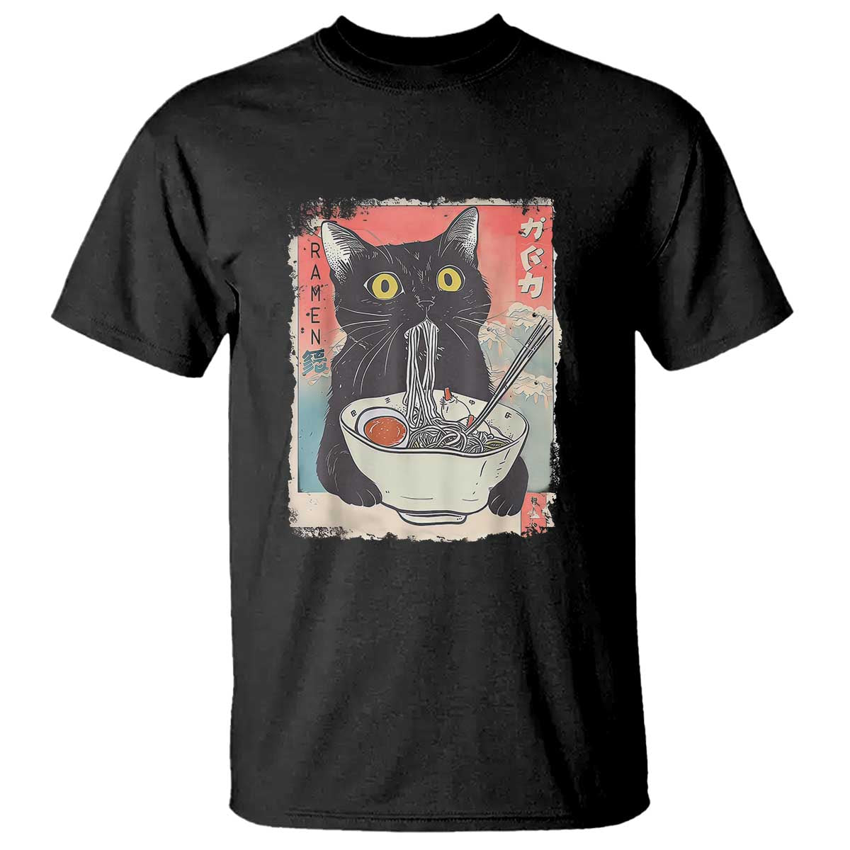 Funny Black Cat Eating Ramen Noodle Graphic T Shirt Japanese Anime Manga Kawaii Cats TS02 Black Print Your Wear