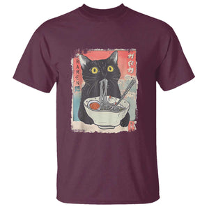 Funny Black Cat Eating Ramen Noodle Graphic T Shirt Japanese Anime Manga Kawaii Cats TS02 Maroon Print Your Wear