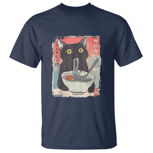 Funny Black Cat Eating Ramen Noodle Graphic T Shirt Japanese Anime Manga Kawaii Cats TS02 Navy Print Your Wear