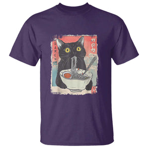 Funny Black Cat Eating Ramen Noodle Graphic T Shirt Japanese Anime Manga Kawaii Cats TS02 Purple Print Your Wear