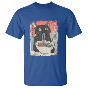Funny Black Cat Eating Ramen Noodle Graphic T Shirt Japanese Anime Manga Kawaii Cats TS02 Royal Blue Print Your Wear