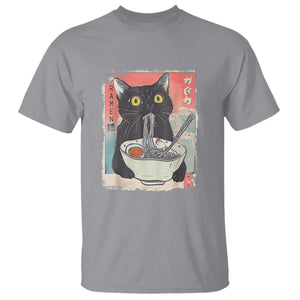 Funny Black Cat Eating Ramen Noodle Graphic T Shirt Japanese Anime Manga Kawaii Cats TS02 Sport Gray Print Your Wear