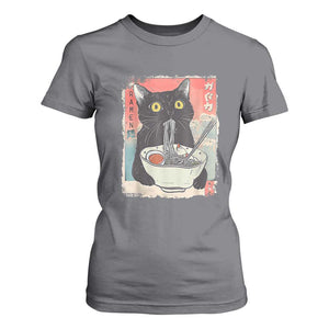 Funny Black Cat Eating Ramen Noodle Graphic T Shirt For Women Japanese Anime Manga Kawaii Cats TS02 Charcoal Print Your Wear