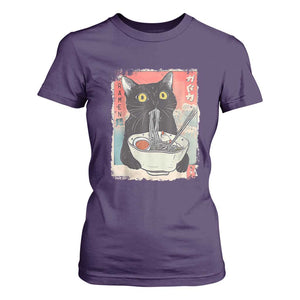 Funny Black Cat Eating Ramen Noodle Graphic T Shirt For Women Japanese Anime Manga Kawaii Cats TS02 Purple Print Your Wear