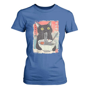 Funny Black Cat Eating Ramen Noodle Graphic T Shirt For Women Japanese Anime Manga Kawaii Cats TS02 Royal Blue Print Your Wear