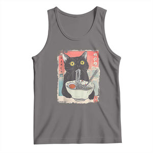Funny Black Cat Eating Ramen Noodle Graphic Tank Top Japanese Anime Manga Kawaii Cats TS02 Deep Heather Print Your Wear