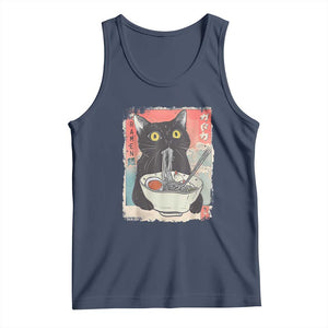 Funny Black Cat Eating Ramen Noodle Graphic Tank Top Japanese Anime Manga Kawaii Cats TS02 Navy Print Your Wear