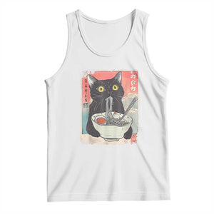 Funny Black Cat Eating Ramen Noodle Graphic Tank Top Japanese Anime Manga Kawaii Cats TS02 White Print Your Wear