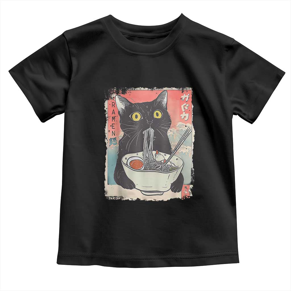 Funny Black Cat Eating Ramen Noodle Graphic Toddler T Shirt Japanese Anime Manga Kawaii Cats TS02 Black Print Your Wear