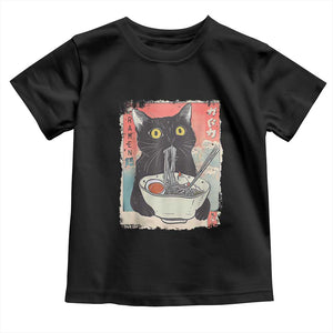 Funny Black Cat Eating Ramen Noodle Graphic Toddler T Shirt Japanese Anime Manga Kawaii Cats TS02 Black Print Your Wear