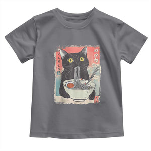 Funny Black Cat Eating Ramen Noodle Graphic Toddler T Shirt Japanese Anime Manga Kawaii Cats TS02 Charcoal Print Your Wear