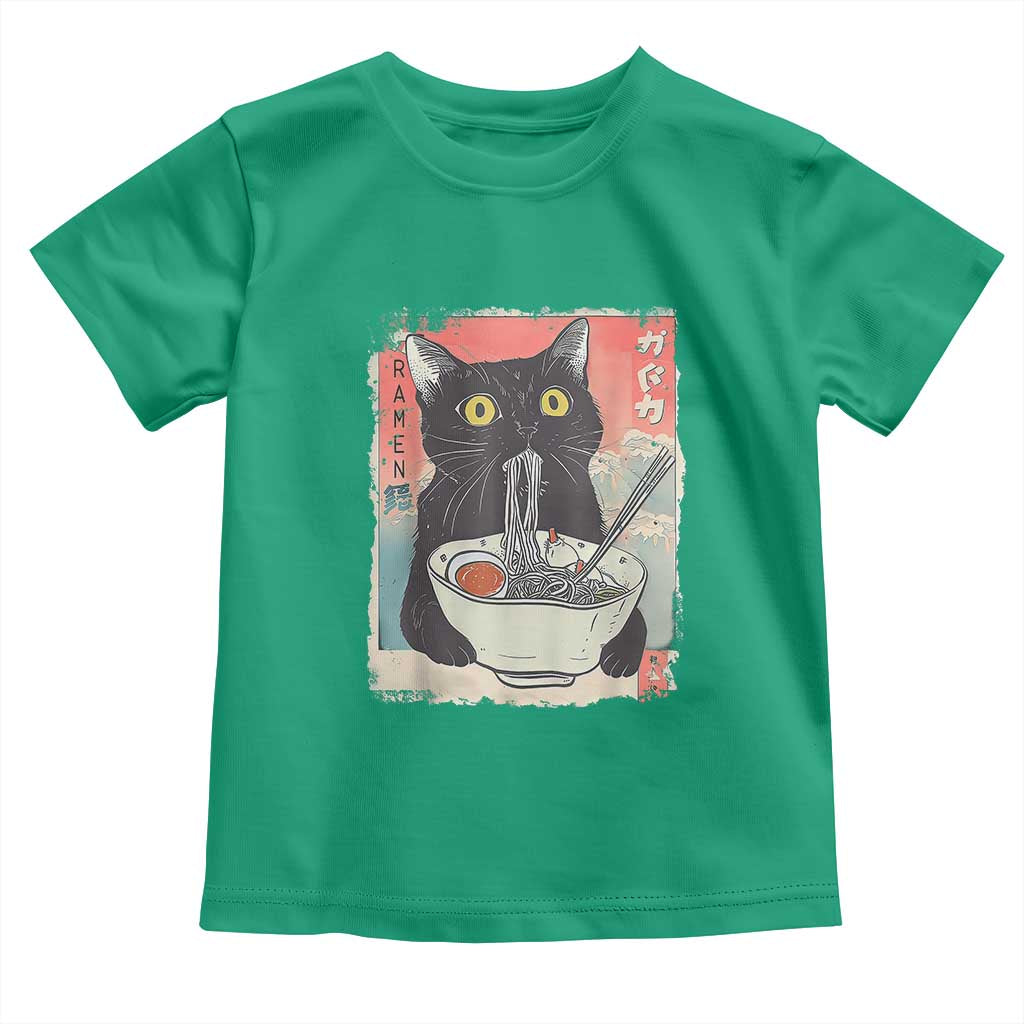 Funny Black Cat Eating Ramen Noodle Graphic Toddler T Shirt Japanese Anime Manga Kawaii Cats TS02 Irish Green Print Your Wear