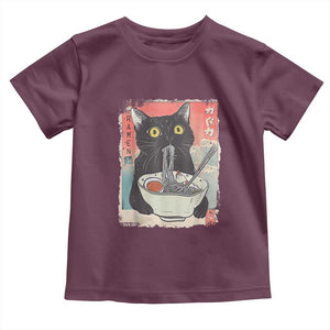 Funny Black Cat Eating Ramen Noodle Graphic Toddler T Shirt Japanese Anime Manga Kawaii Cats TS02 Maroon Print Your Wear