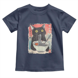 Funny Black Cat Eating Ramen Noodle Graphic Toddler T Shirt Japanese Anime Manga Kawaii Cats TS02 Navy Print Your Wear