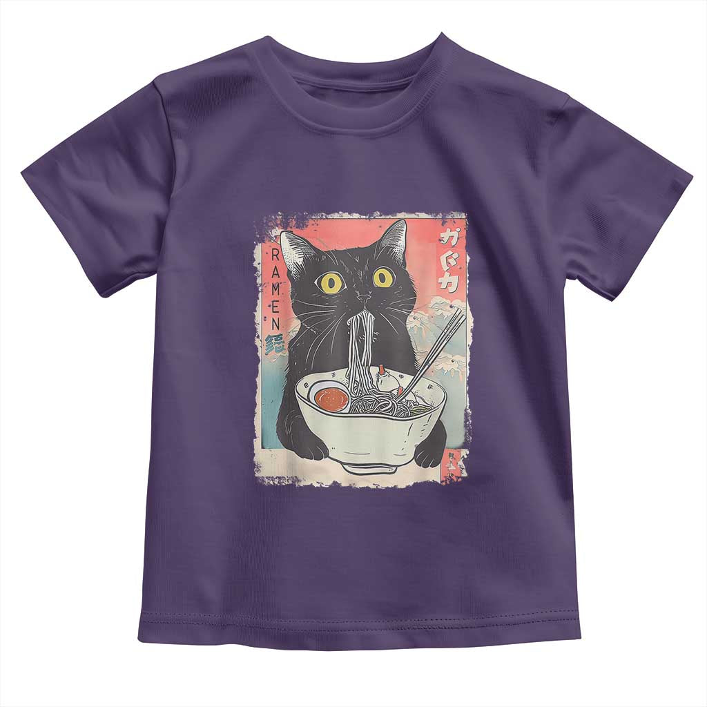 Funny Black Cat Eating Ramen Noodle Graphic Toddler T Shirt Japanese Anime Manga Kawaii Cats TS02 Purple Print Your Wear