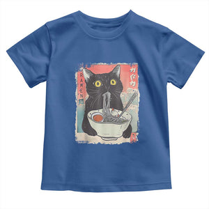 Funny Black Cat Eating Ramen Noodle Graphic Toddler T Shirt Japanese Anime Manga Kawaii Cats TS02 Royal Blue Print Your Wear