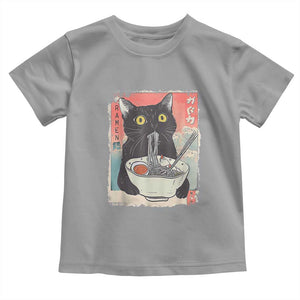 Funny Black Cat Eating Ramen Noodle Graphic Toddler T Shirt Japanese Anime Manga Kawaii Cats TS02 Sport Gray Print Your Wear