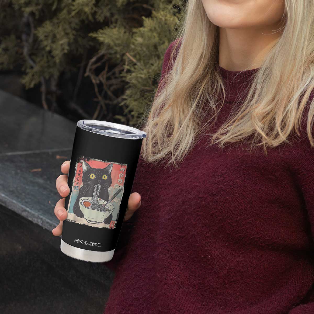 Funny Black Cat Eating Ramen Noodle Graphic Tumbler Cup Japanese Anime Manga Kawaii Cats TS02 Print Your Wear