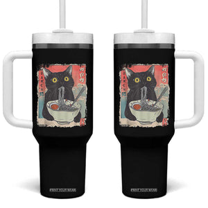 Funny Black Cat Eating Ramen Noodle Graphic Tumbler With Handle Japanese Anime Manga Kawaii Cats TS02 One Size: 40 oz Black Print Your Wear